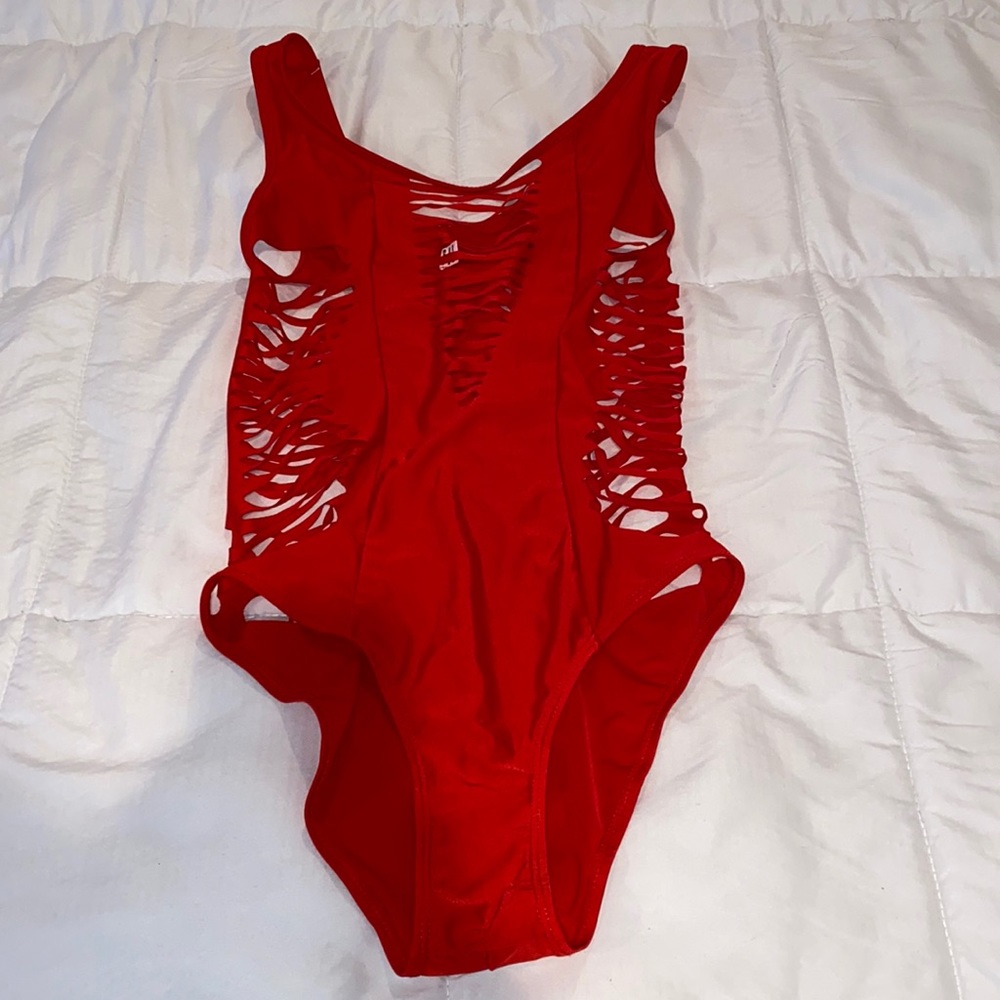 Red one piece bathing suit